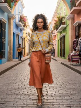 Loft space dye contrast print pullover sweater m